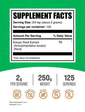 BulkSupplements Glucomannan Poudre 250g étiquette et nutrition