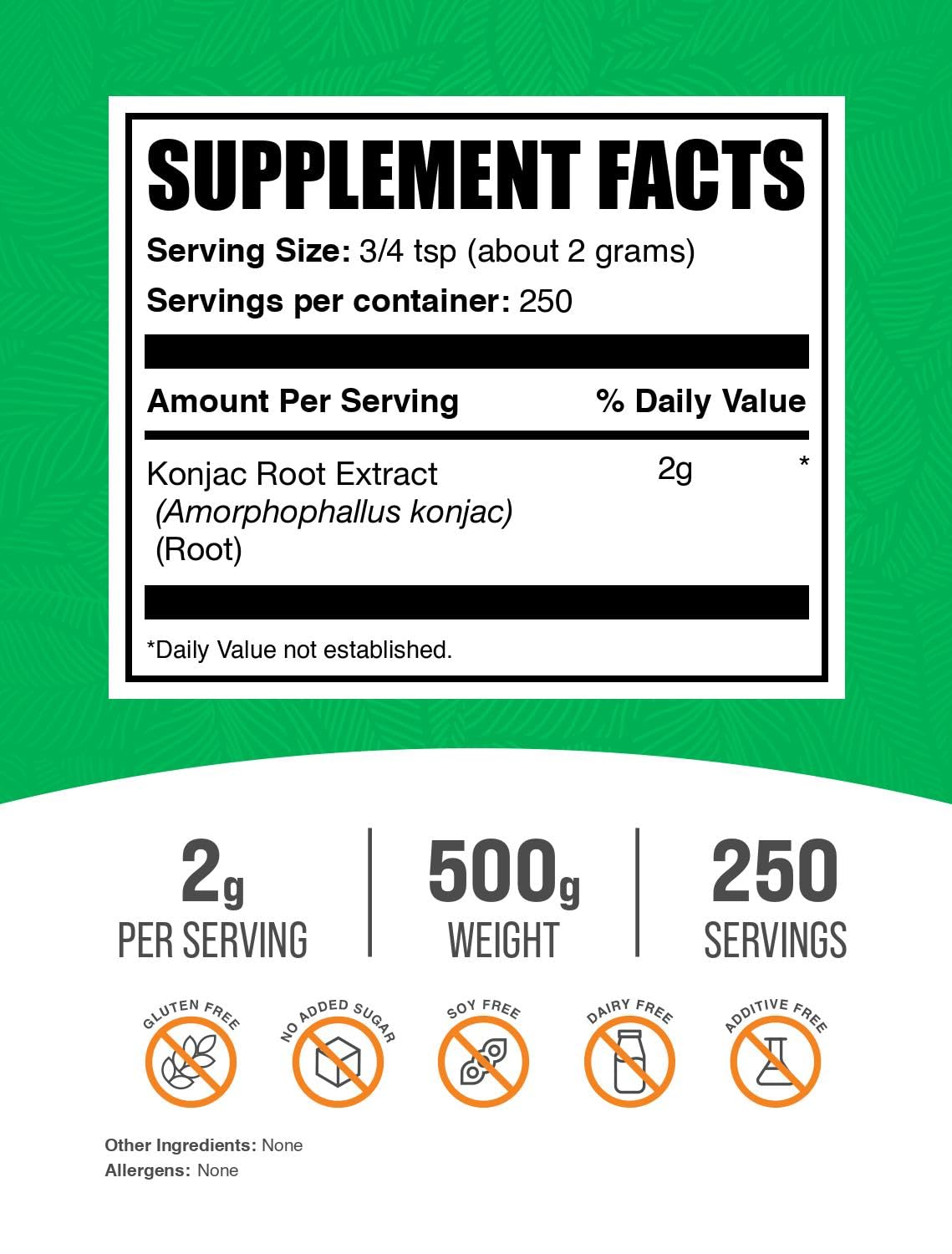 BulkSupplements Glucomannan Poudre 500g échantillon dans une cuillère