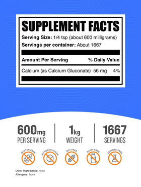 BulkSupplements Gluconate de Calcium Poudre 600mg 1kg vue de dos