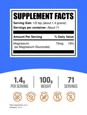 BulkSupplements Gluconate de Magnésium 100g - vue arrière du paquet