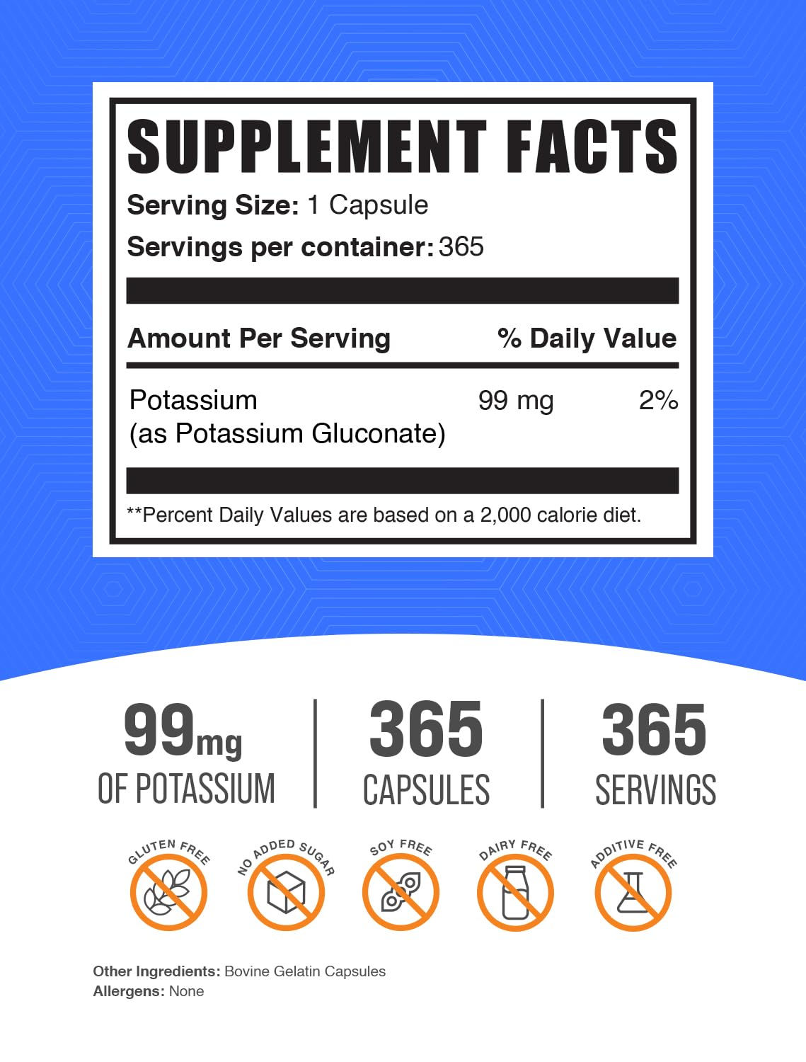 BulkSupplements Gluconate de Potassium 99mg Capsules vue de côté