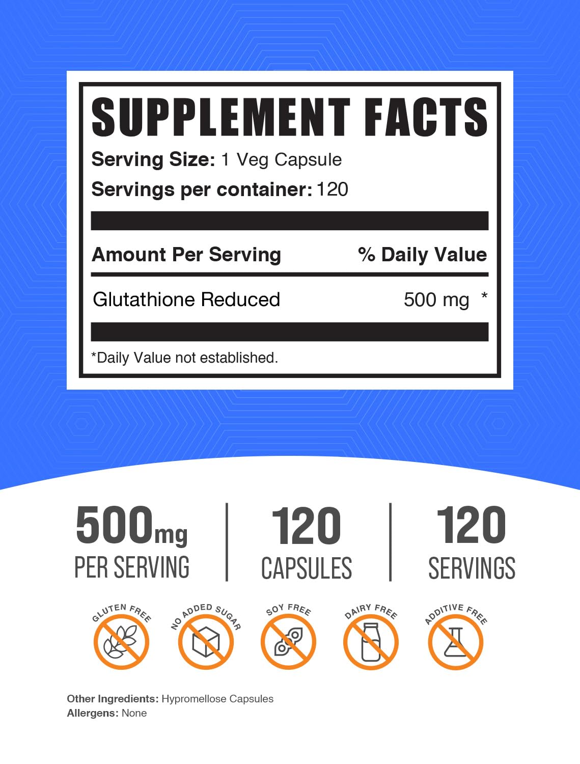 BulkSupplements Glutathione capsules 500mg sur une table