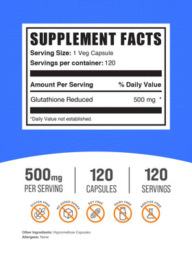 BulkSupplements Glutathione capsules 500mg sur une table