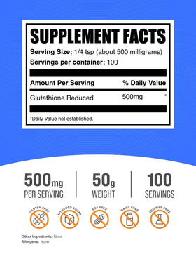 BulkSupplements Glutathione Réduit Poudre 500mg 60g vue latérale