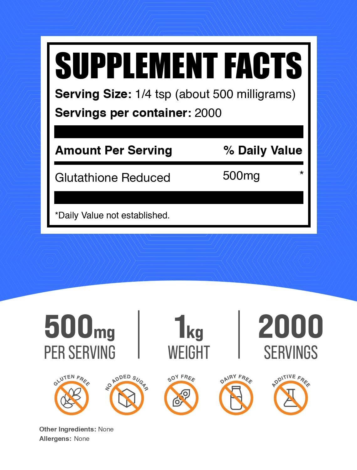 BulkSupplements Glutathione Réduit Poudre 500mg contenu en poudre