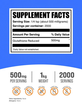 BulkSupplements Glutathione Réduit Poudre 500mg contenu en poudre