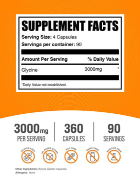 BulkSupplements Glycine Capsules 3000mg back view