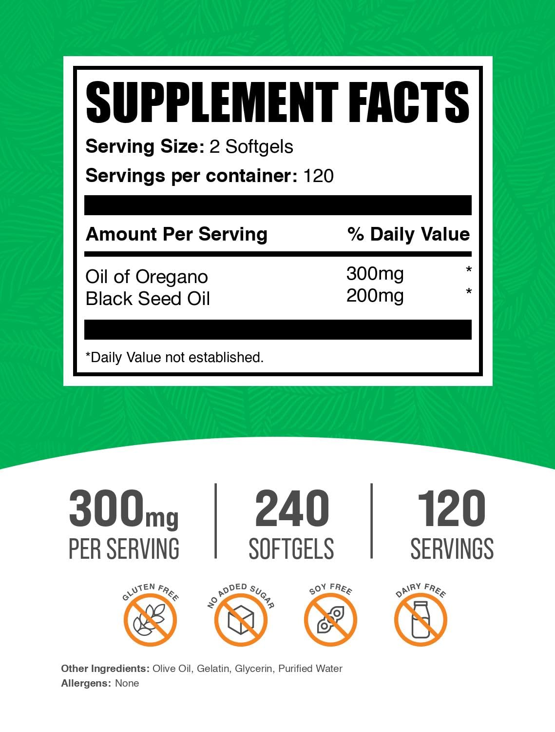 BulkSupplements Huile d'Origan Softgels 240 Comprimés vue arrière