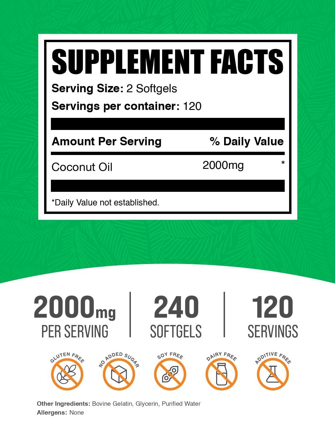 BulkSupplements Huile de Coco Softgels 2000mg - gélules dans une cuillère