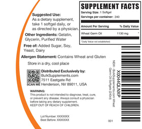 BulkSupplements Huile de Germe de Blé 1130mg gélules sur une table