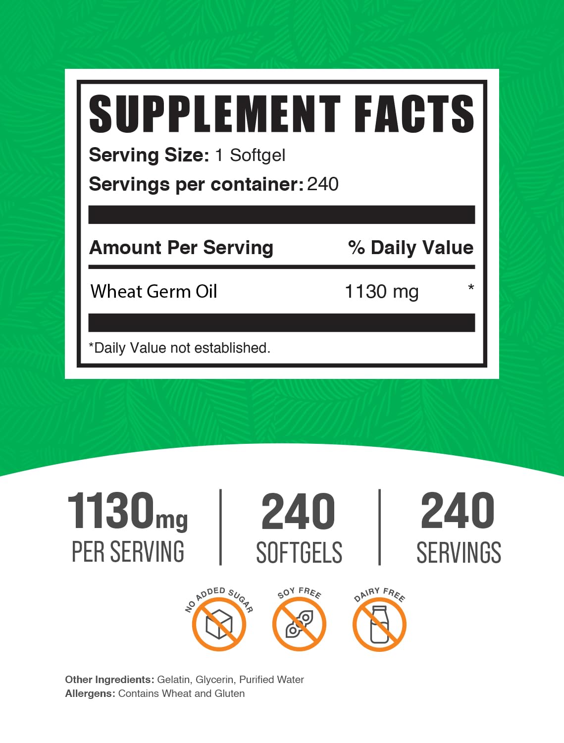 BulkSupplements Huile de Germe de Blé 1130mg gélules vue de côté