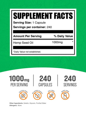 BulkSupplements Huile de Graines de Chanvre Softgels 1000mg - étiquette du produit