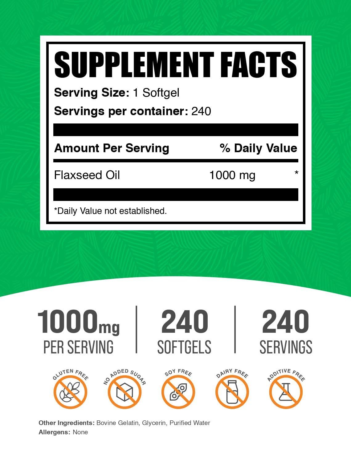 BulkSupplements huile de graines de lin gélules à l'intérieur du flacon