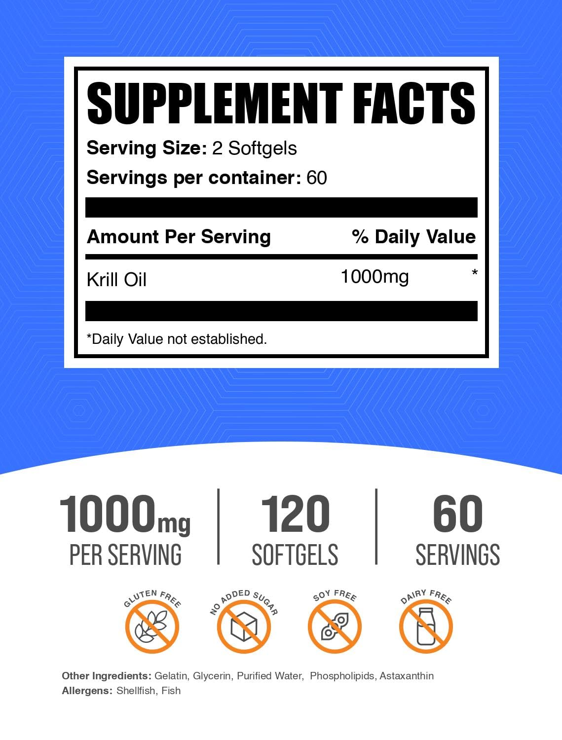 BulkSupplements Huile de Krill 1000mg Softgels avec étiquette