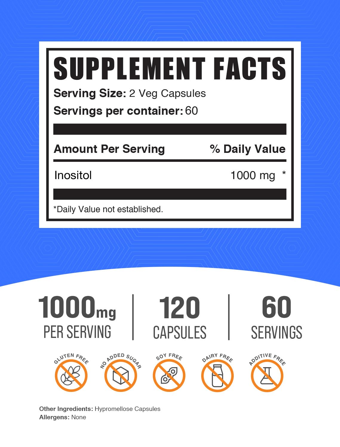 BulkSupplements Inositol Capsules 1000mg, emballage, vue latérale
