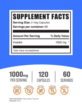 BulkSupplements Inositol Capsules 1000mg, emballage, vue latérale