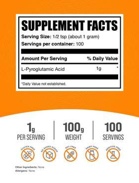 BulkSupplements L-Acide Pyroglutamique Poudre 100g packaging