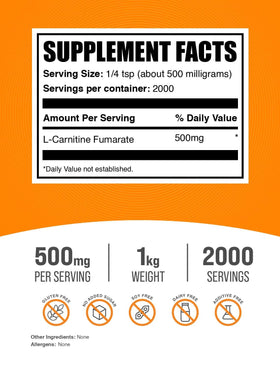 BulkSupplements L-Carnitine Fumarate poudre 1kg avec étiquette