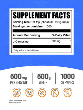 BulkSupplements L-Carnosine Poudre 500g emballage