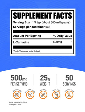 BulkSupplements L-Carnosine Poudre 500mg vue de côté