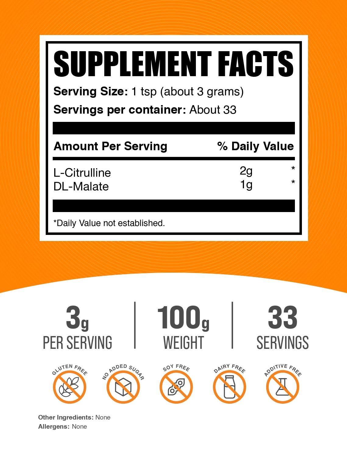 BulkSupplements L-Citrulline Malate 3000mg vue arrière