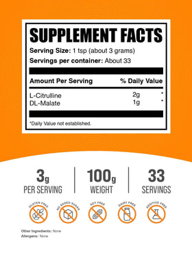 BulkSupplements L-Citrulline Malate 3000mg vue arrière