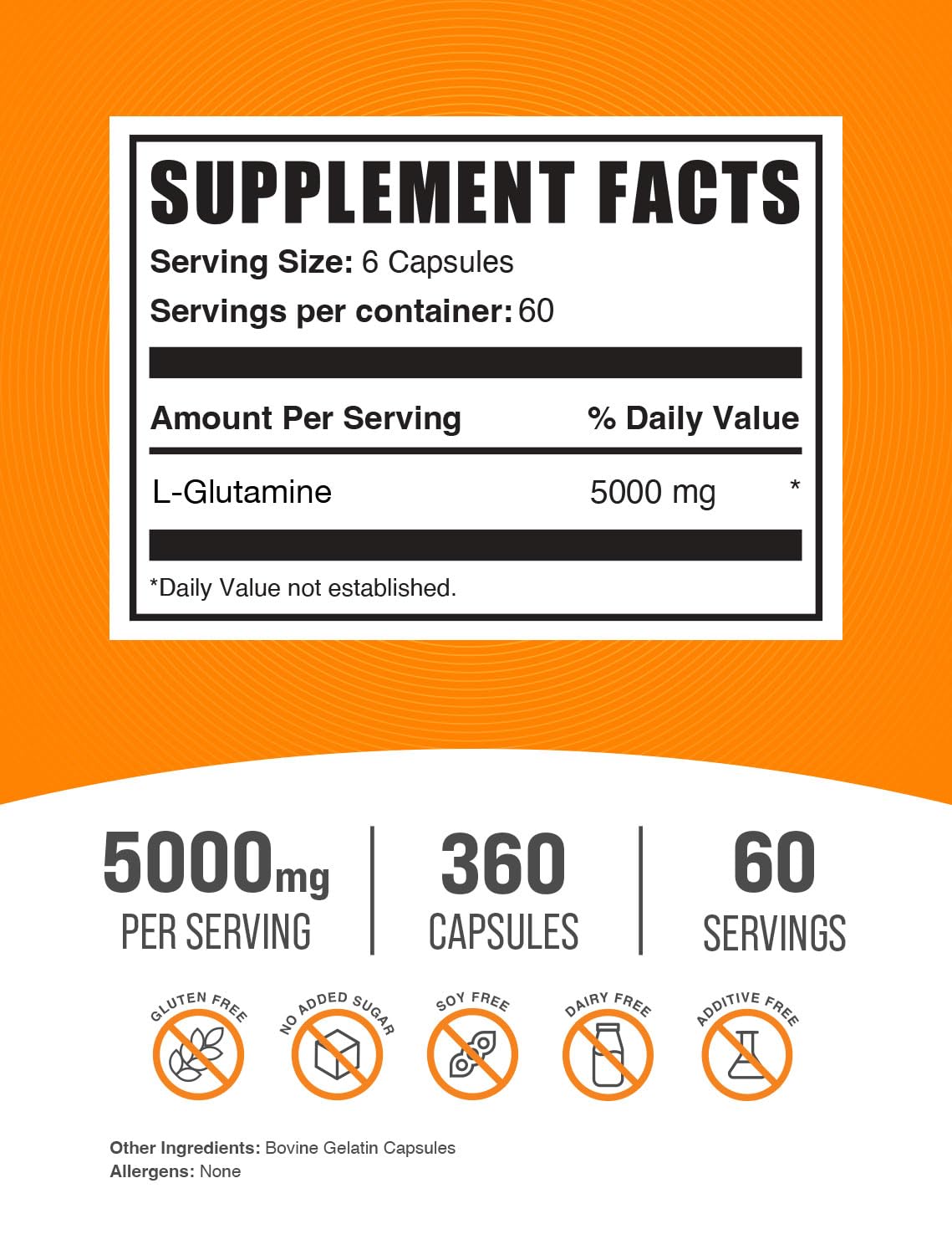 BulkSupplements L-Glutamine capsules avec contenu sur une table