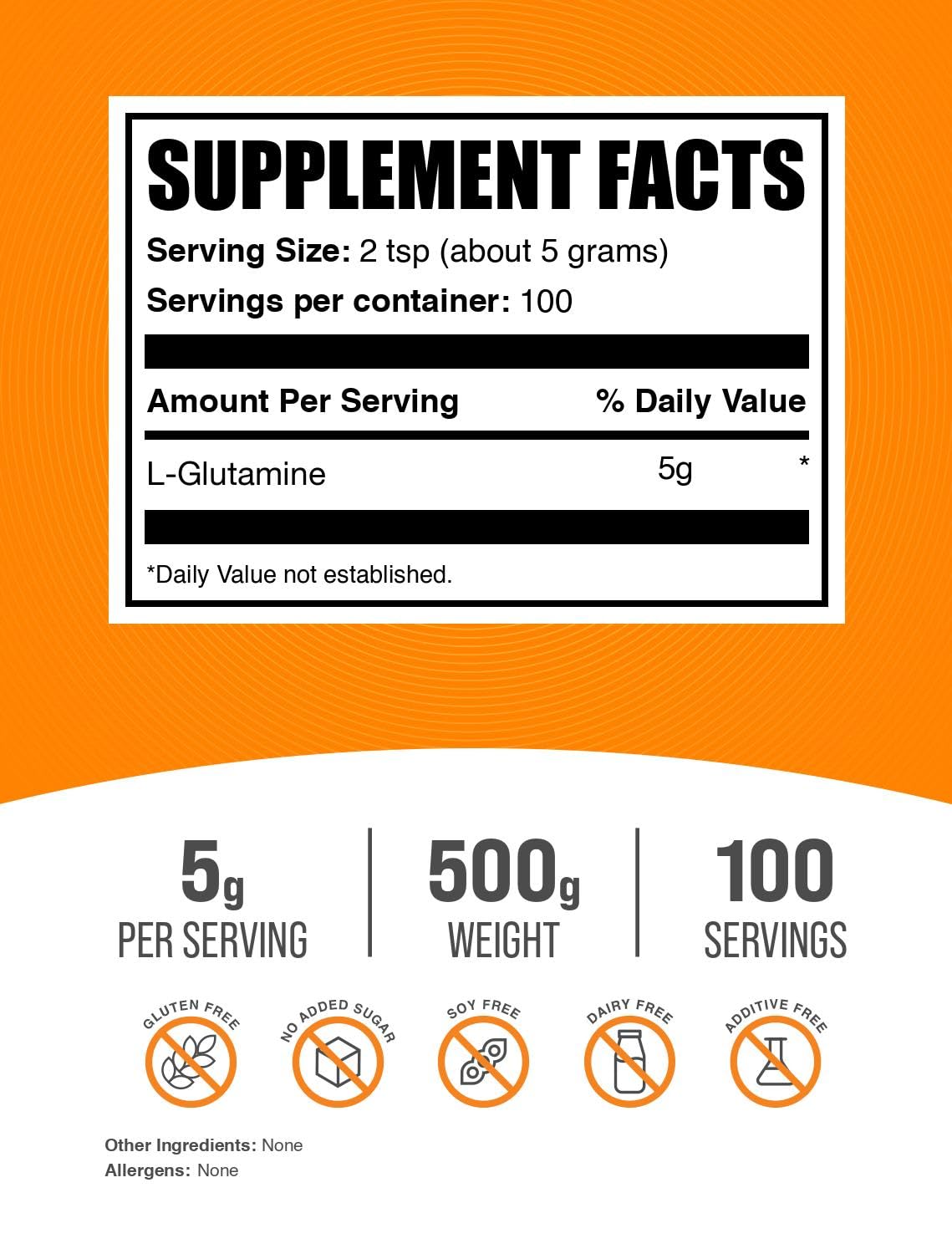 BulkSupplements L-Glutamine Poudre 500g vue arrière