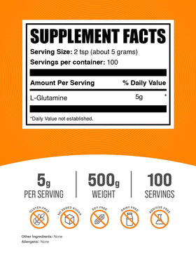 BulkSupplements L-Glutamine Poudre 500g vue arrière