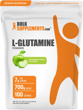 BulkSupplements L-Glutamine Poudre Saveur Pomme Verte 700g vue de face