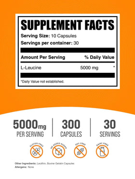 BulkSupplements L-Leucine 5000mg capsules, vue arrière du packaging