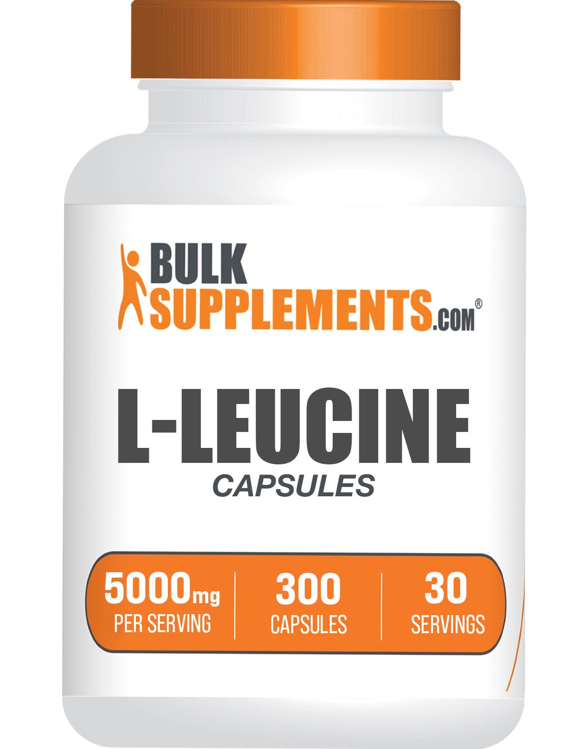 BulkSupplements L-Leucine 5000mg capsules, vue de face avec étiquette