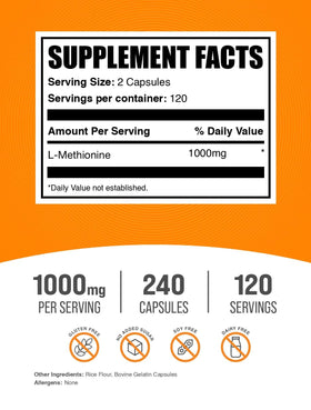 BulkSupplements L-Méthionine 1000mg capsules side view