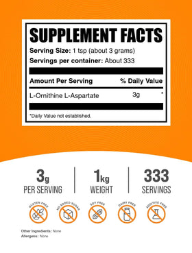 BulkSupplements L-Ornithine L-Aspartate Poudre 1kg vue arrière