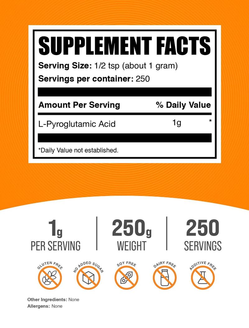 BulkSupplements L-Pyroglutamic Acid Poudre 250g échantillon en poudre