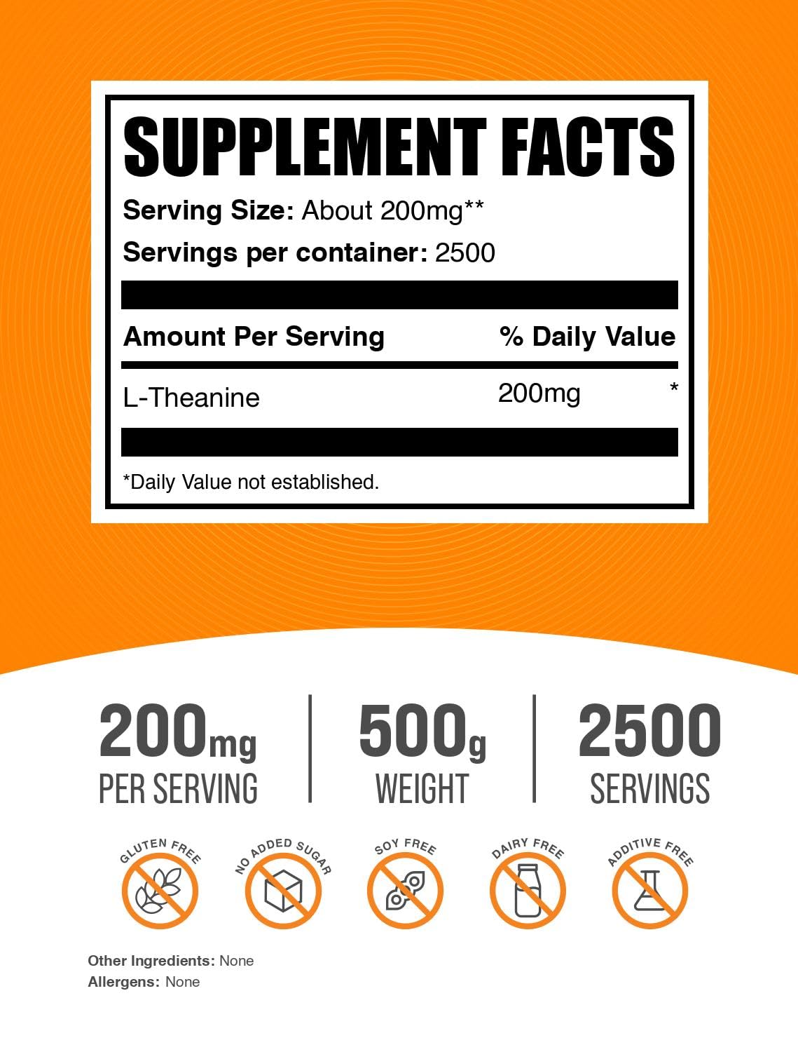 BulkSupplements L-Theanine Poudre 200mg 500g - vue arrière