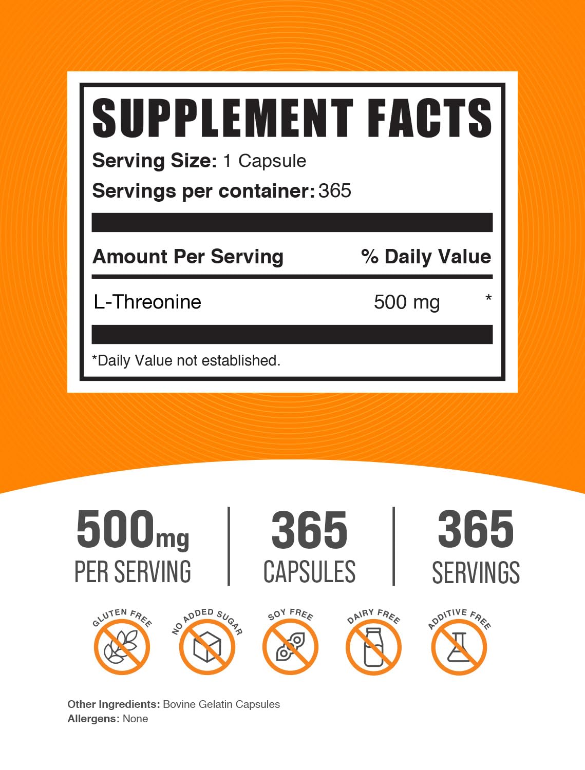 BulkSupplements L-Threonine 500mg capsules side view