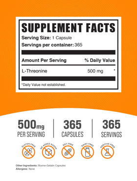 BulkSupplements L-Threonine 500mg capsules side view