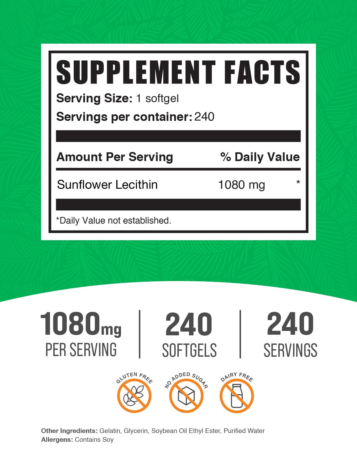 BulkSupplements Lecithine de Tournesol 1080mg gélules arrière