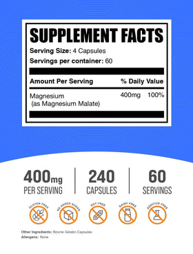BulkSupplements Magnésium Malate 400mg capsules arrière