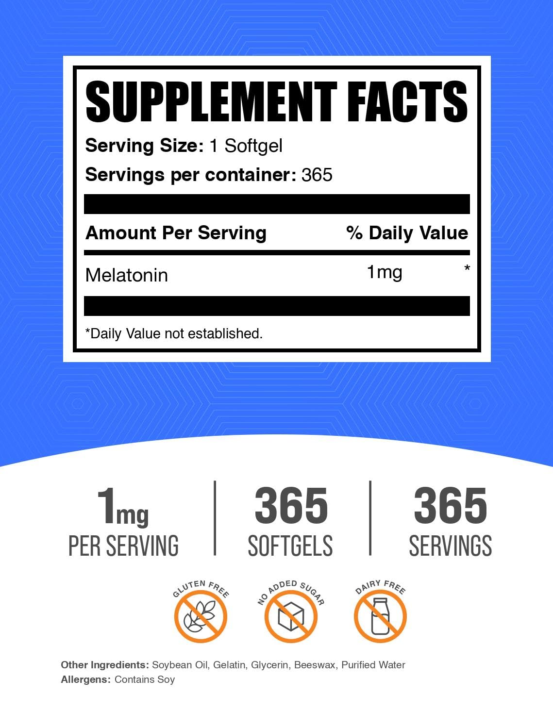 BulkSupplements Mélatonine 1mg gélules souples emballage