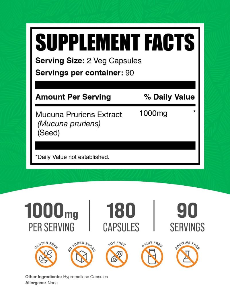 BulkSupplements Mucuna Pruriens Capsules 1000mg side view