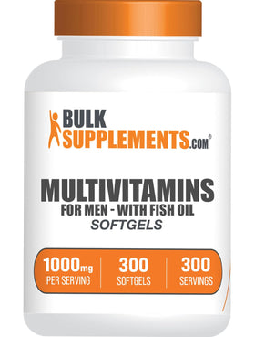 BulkSupplements Multivitamine pour Hommes 300 Softgels, vue avant avec étiquette
