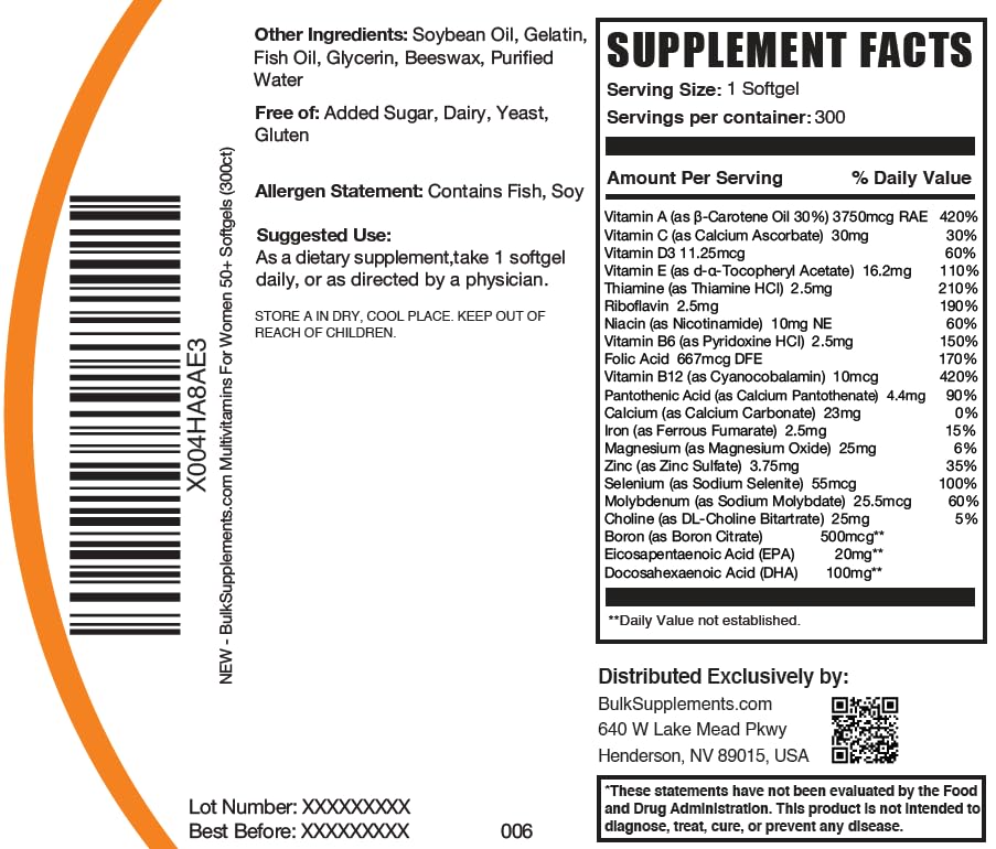 BulkSupplements Multivitamines Femmes 50+ gélules avec dosage affiché