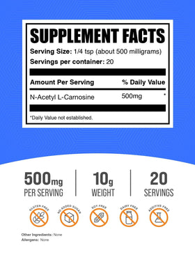 BulkSupplements N-Acetyl L-Carnosine Poudre 500mg arrière de l'emballage