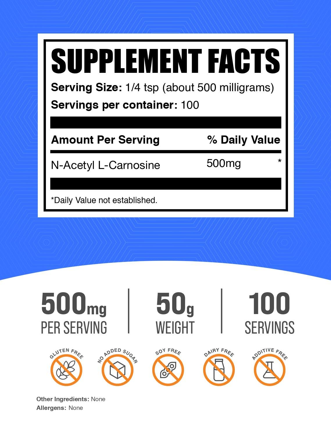 BulkSupplements N-Acetyl L-Carnosine poudre 500mg en cuillère