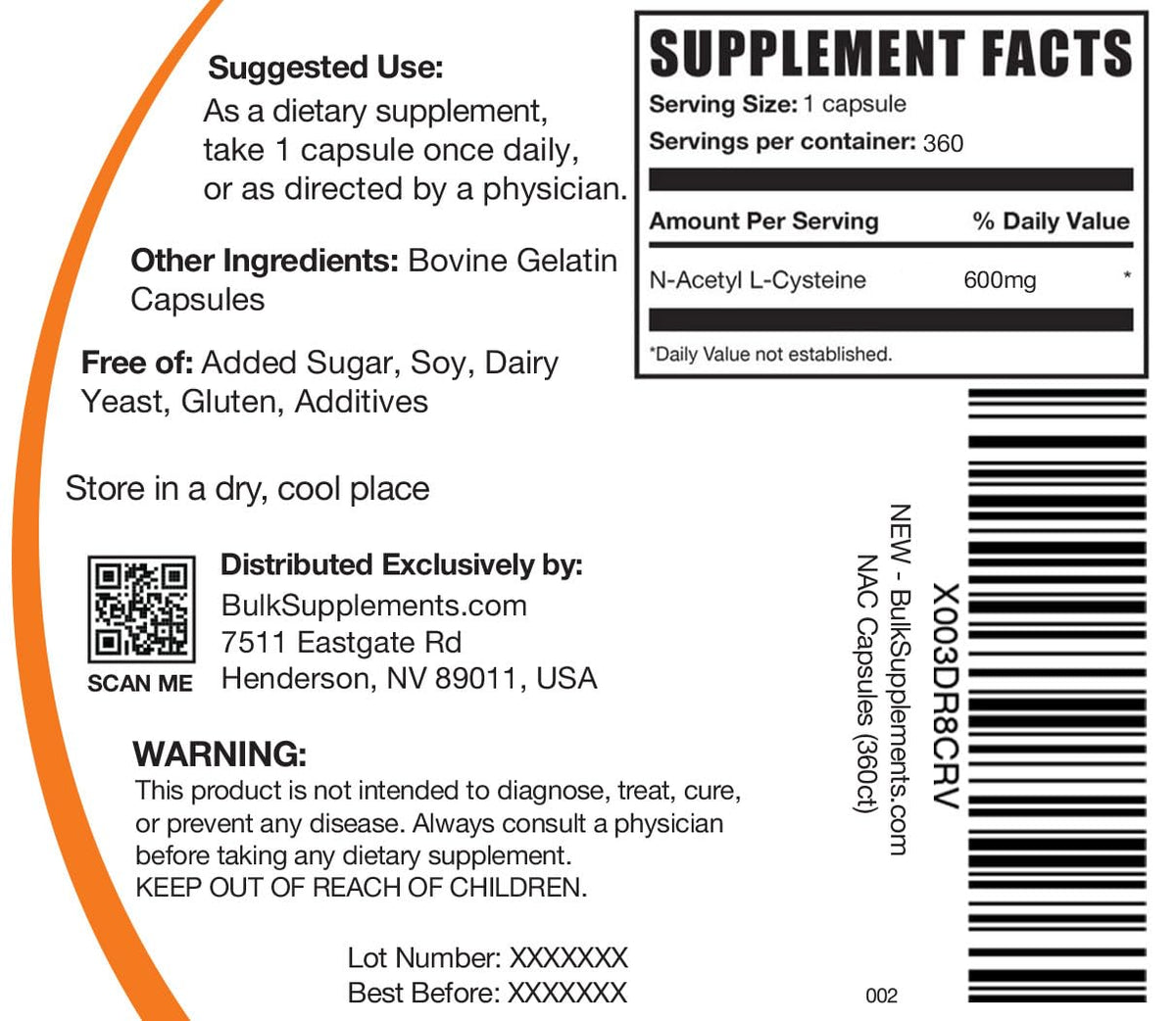 BulkSupplements N-Acetyl L-Cysteine 600mg capsules on a wooden table