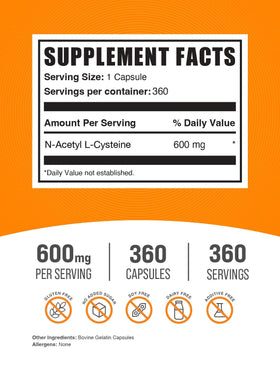 BulkSupplements N-Acetyl L-Cysteine 600mg capsules side view