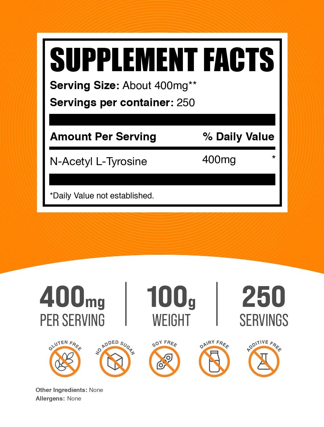 BulkSupplements N-Acetyl L-Tyrosine Poudre 100g arrière vue