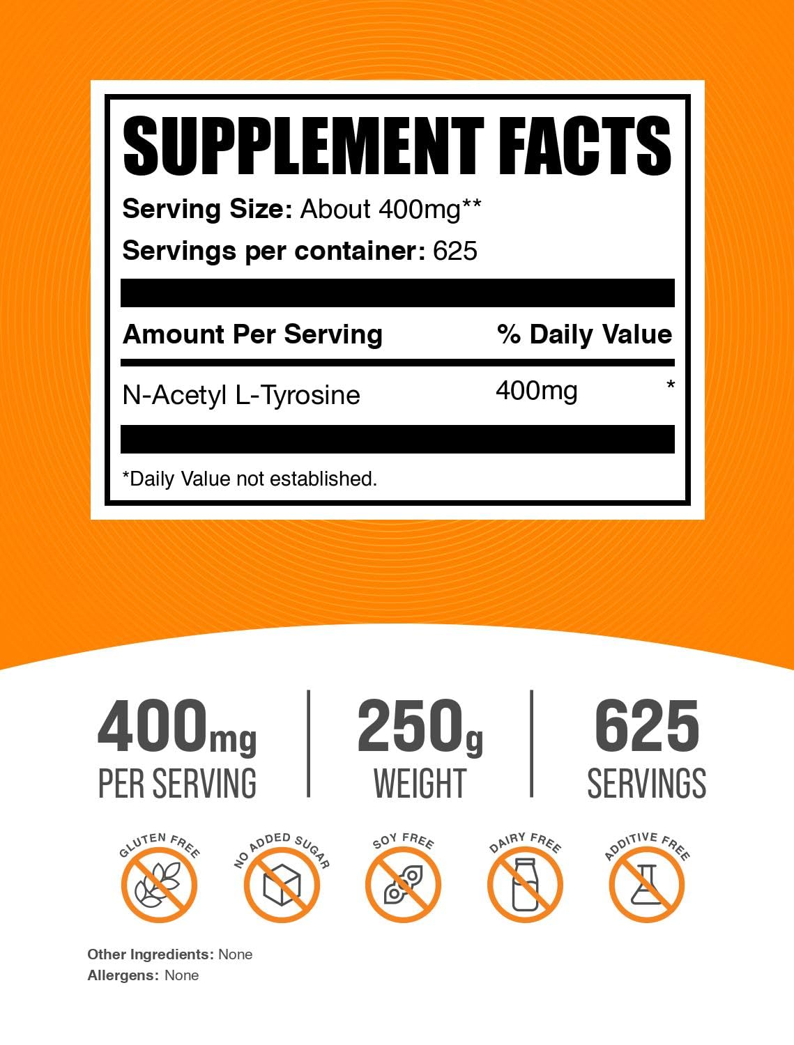 BulkSupplements N-Acetyl L-Tyrosine Poudre 250g emballage